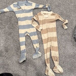 Burt’s Bees Striped Blue and Tan Kids One Piece PJs